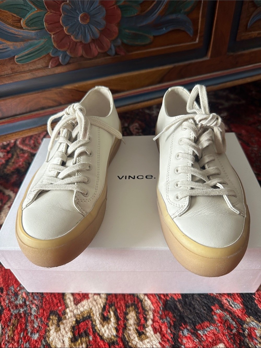 Vince Cream Leather Sneakers with Rubber Platform Sole